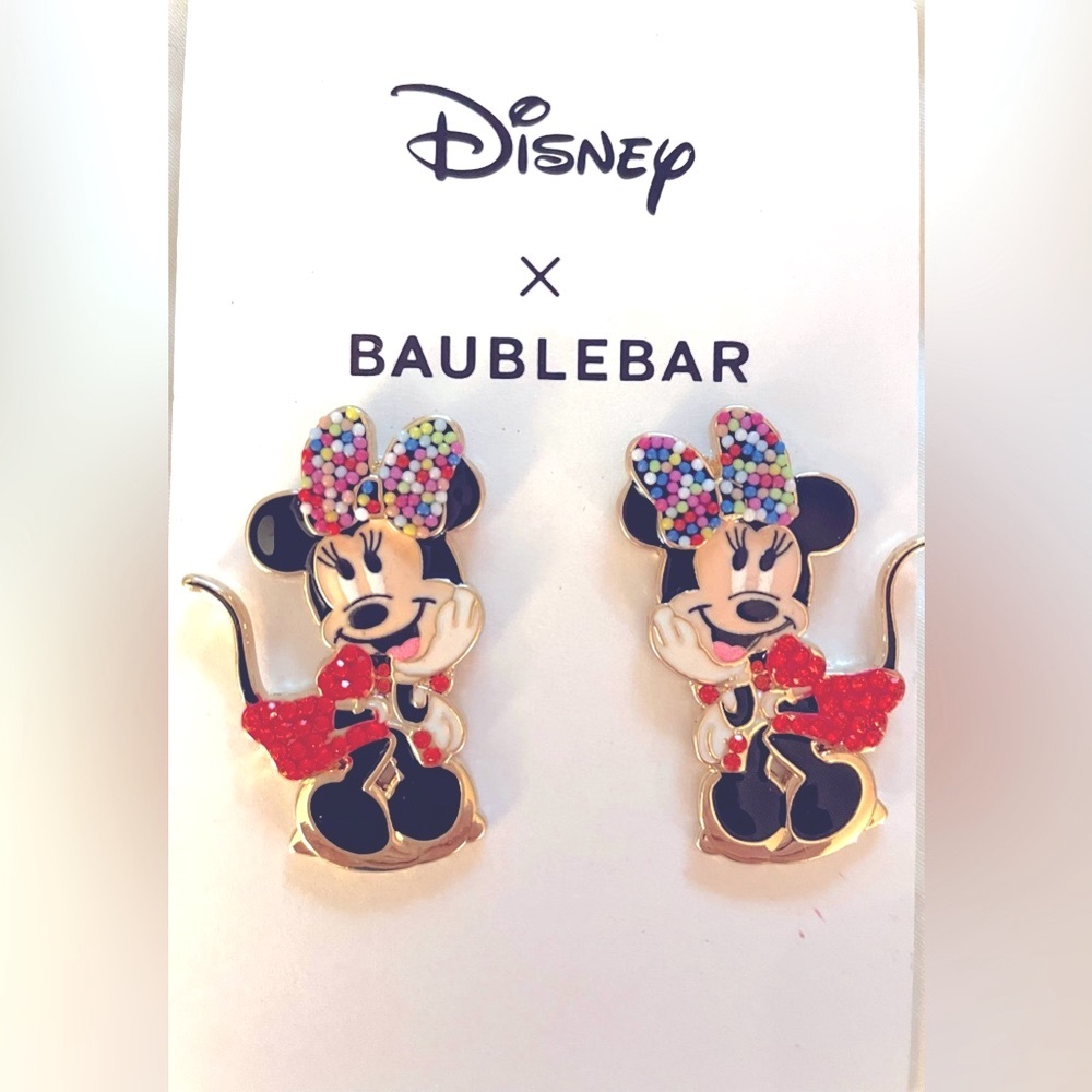 NWT Disney Minnie Mouse Baublebar earrings reddish stones! Disney Holidays!